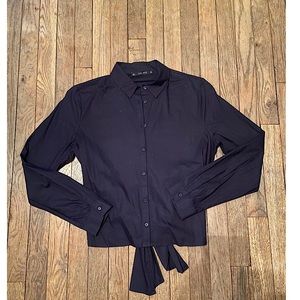 Black Crop Button Down Top